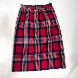 Pendleton Vintage Red Wool Plaid Pleated Pencil Midi Skirt 12p